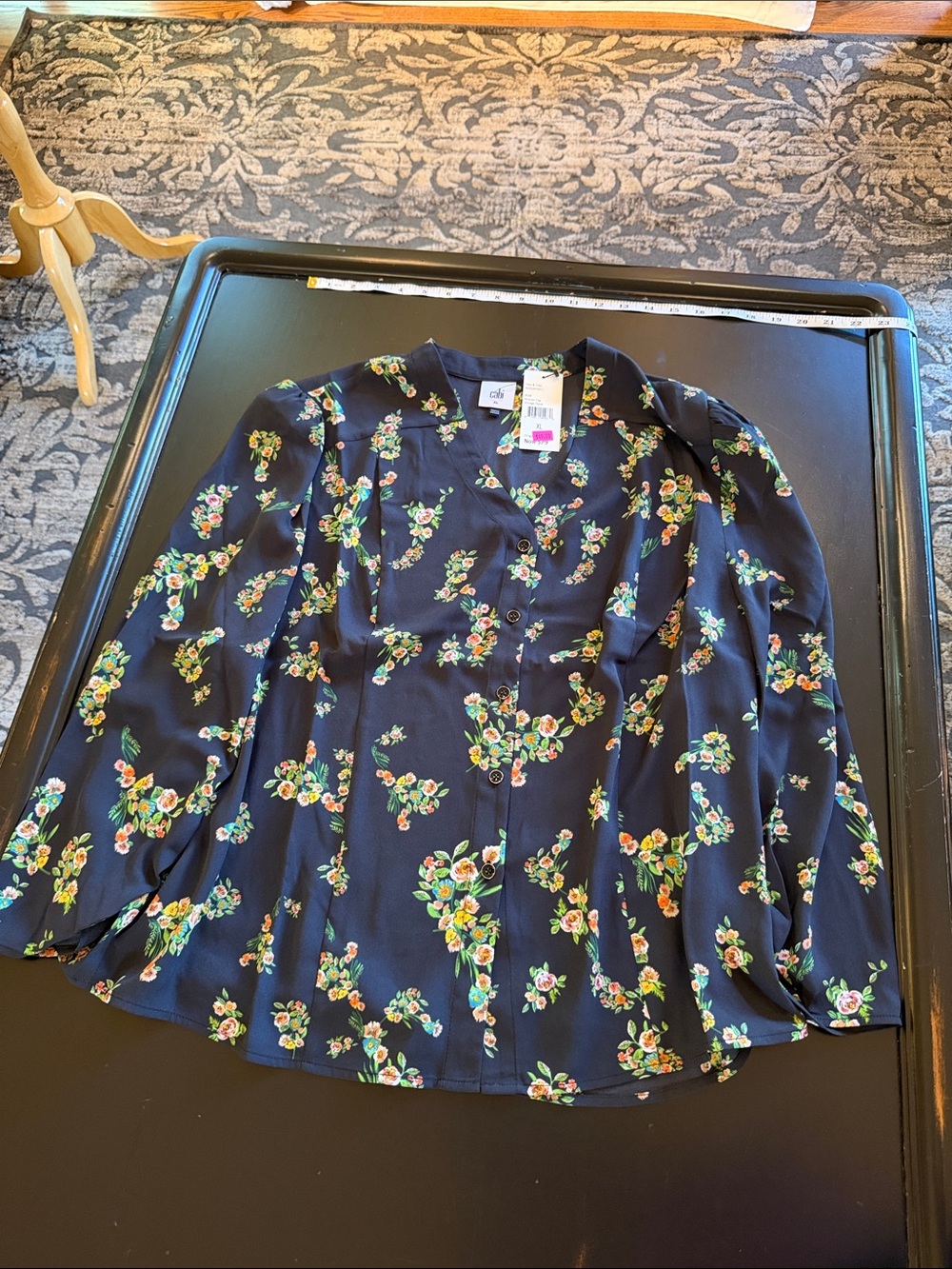 Cabi ovation top Floral Button-Up Blouse - Navy Floral
